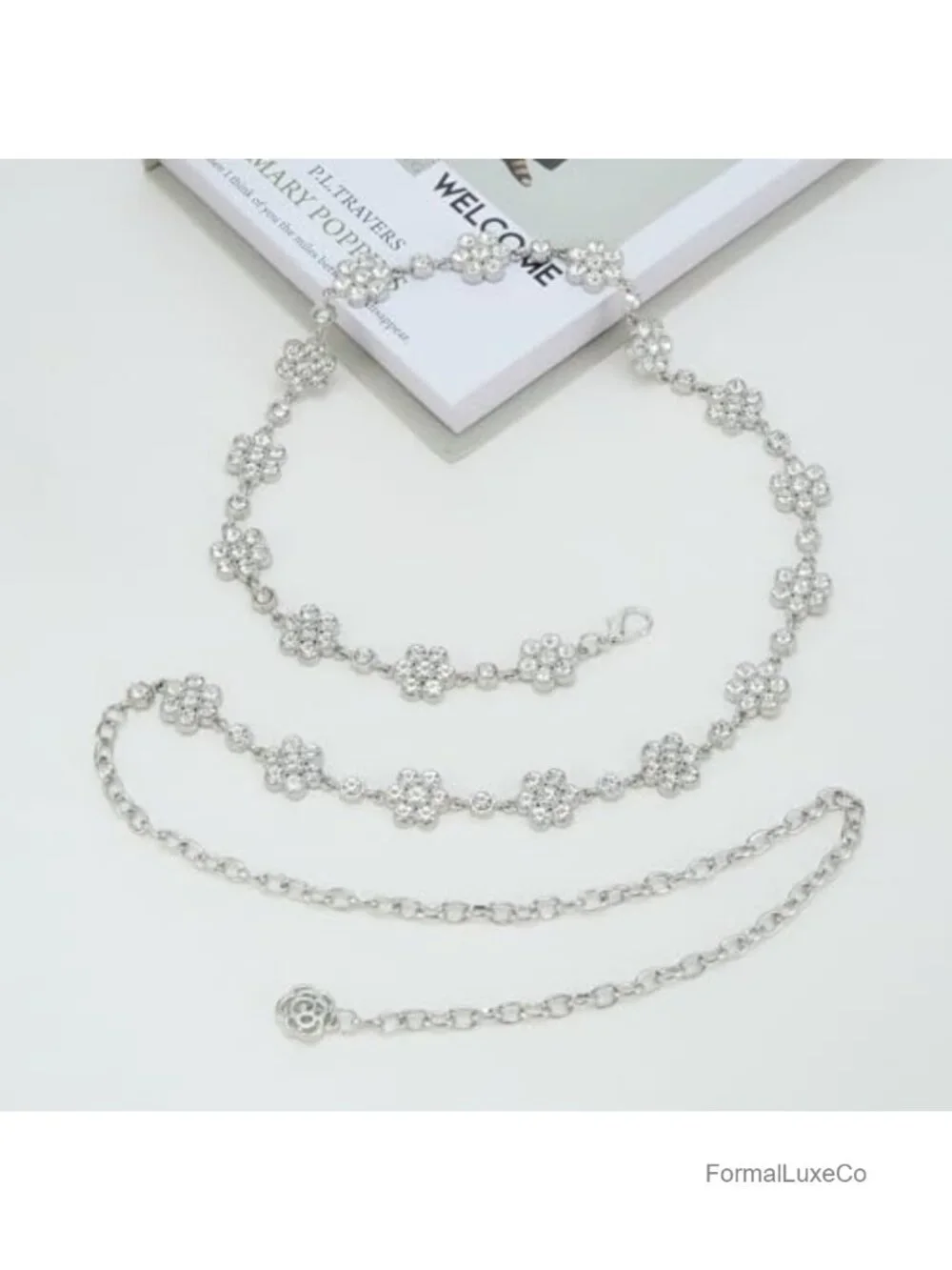 Rhinestone Diamond Flower Waist Belt Decorative Dress Belt